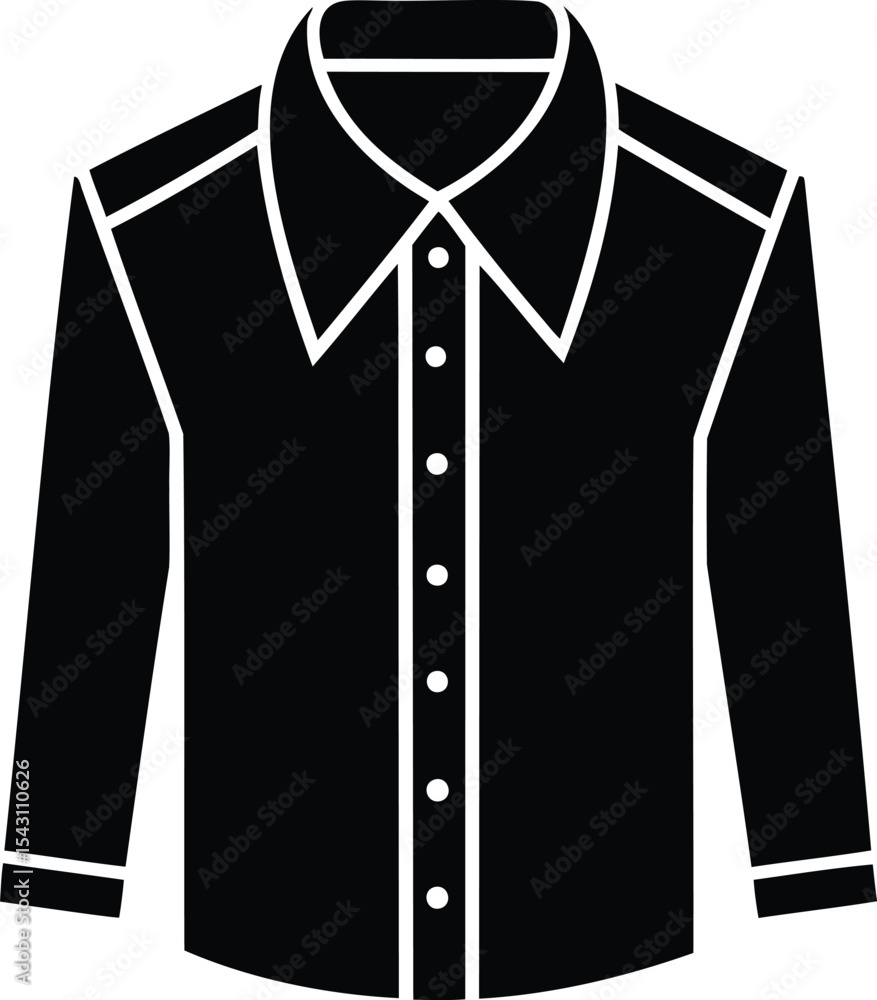 Silhouette of a long sleeved button down shirt with a collar Silhouette of a long sleeved button down shirt with a collar
