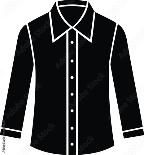 Black long sleeved button up shirt with collar and sleeve stripes icon