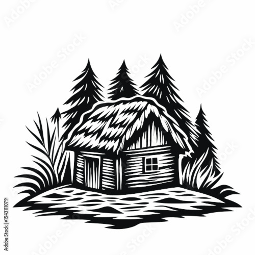 Forest house near a lake