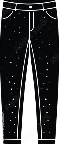 Black minimalist jeans with white stitching and scattered dot pattern design