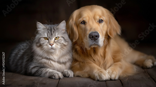 Wallpaper Mural Heartwarming British Cat and Golden Retriever Together in Gentle Light Torontodigital.ca