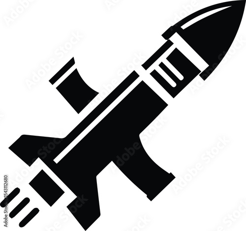 Black and White Rocket Launcher Vector Icon, Military Weapon Silhouette, Tactical Rocket, Simple Combat Weapon Icon Isolated on White, Rocket Launcher logo, Rocket icon vector, rocket PNG.
