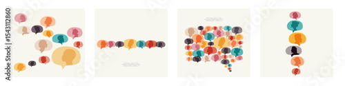 Different people in chat bubbles. Communication concept. Set of cards.