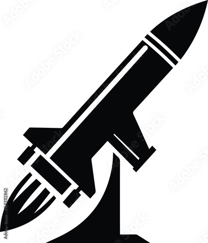 Black and White Rocket Launcher Vector Icon, Military Weapon Silhouette, Tactical Rocket, Simple Combat Weapon Icon Isolated on White, Rocket Launcher logo, Rocket icon vector, rocket PNG.