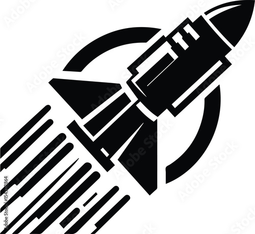 Black and White Rocket Launcher Vector Icon, Military Weapon Silhouette, Tactical Rocket, Simple Combat Weapon Icon Isolated on White, Rocket Launcher logo, Rocket icon vector, rocket PNG.