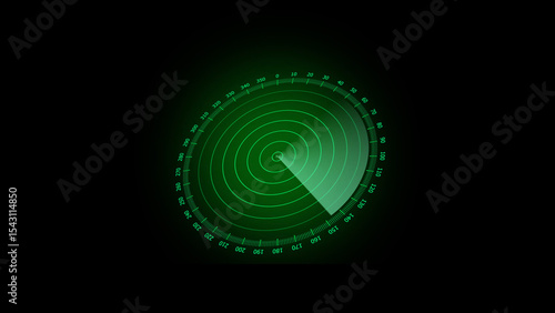 Green Radar Screen with Sweeping Scan Line on Black Background Technology and Surveillance glowing green