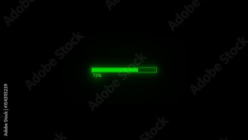 Green Loading Bar at 72 Percent on Black Background Indicating Progress and Completion bright green