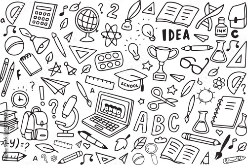 Seamless Back to School Doodle Pattern Featuring Hand-Drawn School Supplies, Books, and Creative Elements in Vector Illustration