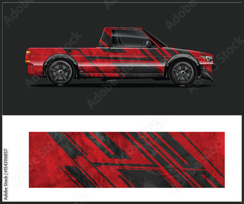 Red and Black Abstract Truck Wrap Design Template
