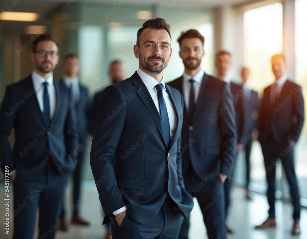 Group of professionals wearing suits in modern office. Team of businessmen in formal attire, looking at camera. Business people, teamwork, partnership concept. Corporate executives ready for success. Group of professionals wearing suits in modern office. Team of businessmen in formal attire, looking at camera. Business people, teamwork, partnership concept. Corporate executives ready for success.
