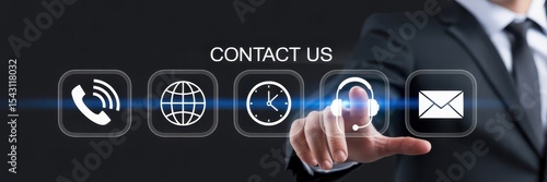 A person interacts with contact us icons on a digital interface.