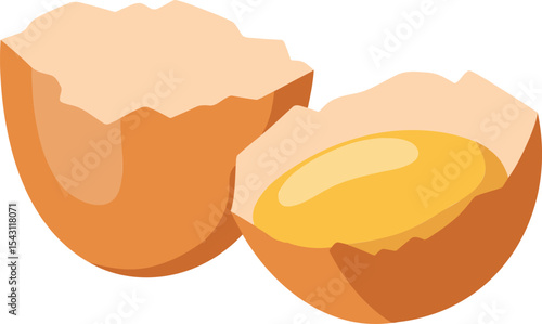 Cracked egg with yolk vector flat illustration.