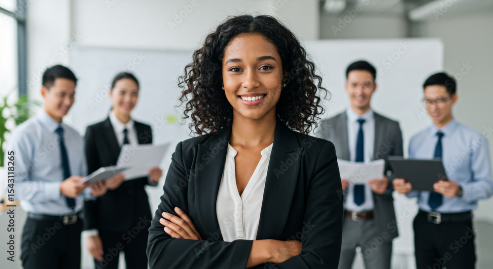 Confident businesswoman with diverse team Confident businesswoman with diverse team
