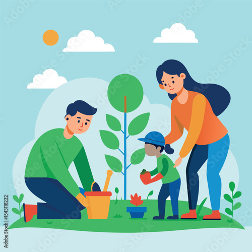 father and son planting