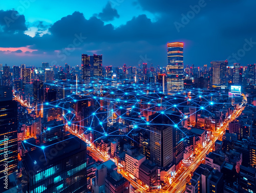 Wallpaper Mural Smart city network at night Torontodigital.ca