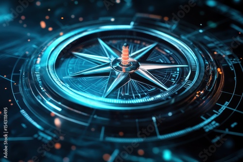 Wallpaper Mural 3D futuristic compass with agency strategy terms floating around it Torontodigital.ca