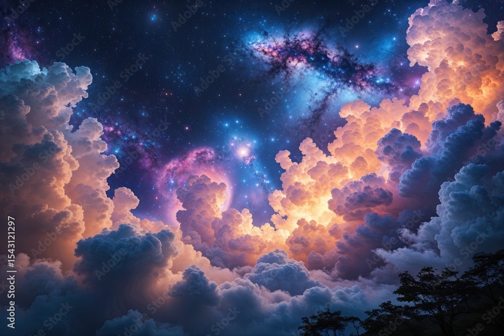 Vibrant Cosmic Tapestry of Luminous Gas Clouds in an Enchanted Night Sky Vibrant Cosmic Tapestry of Luminous Gas Clouds in an Enchanted Night Sky