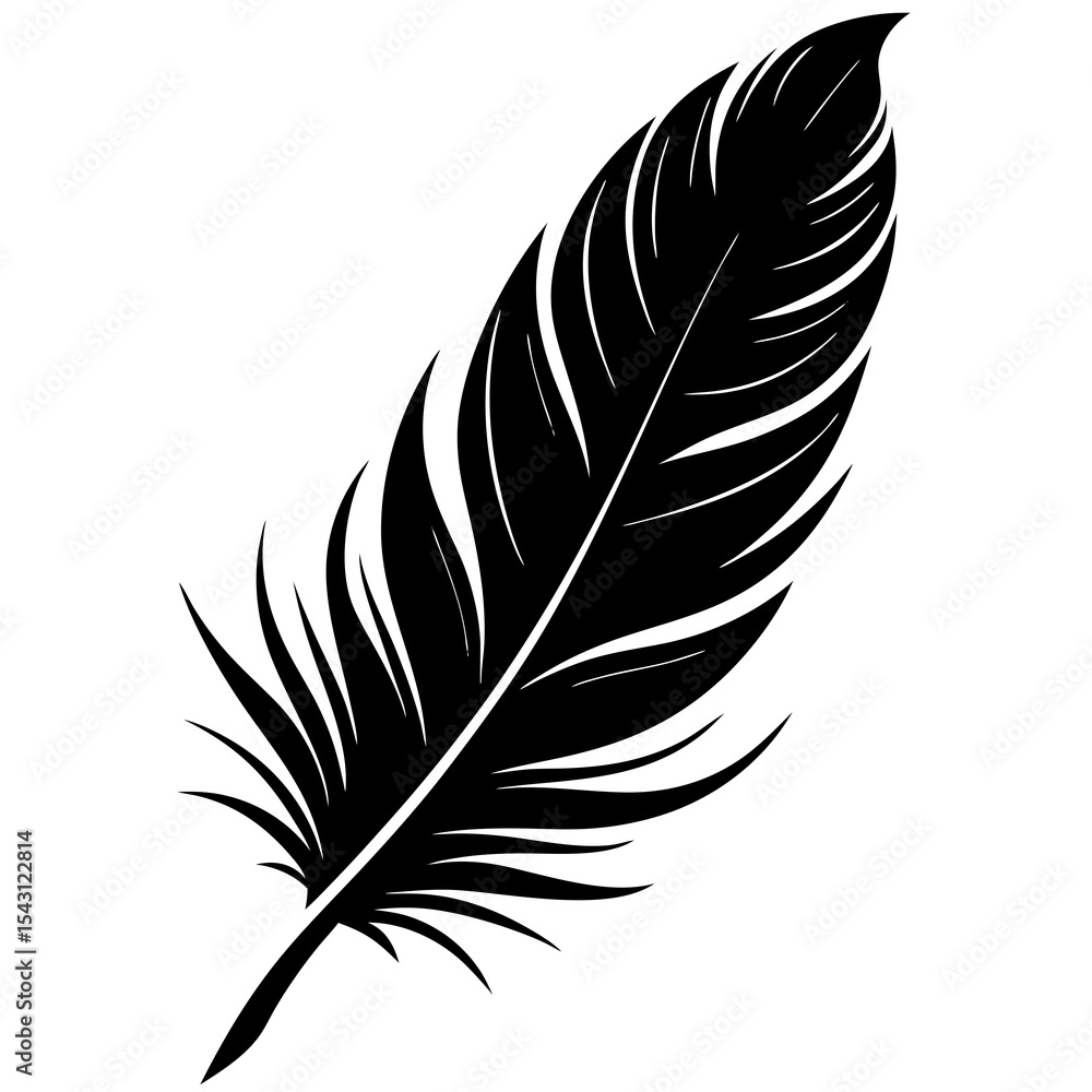 Fototapeta premium Fluffy Feather Vector Art | Generative AI Linocut Silhouette Design