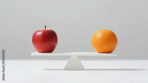 Fruit Balance: A vivid and evocative representation of choice and balance. An apple and orange find equilibrium on a simple, minimalist seesaw, symbolizing the elegance of decisions. 