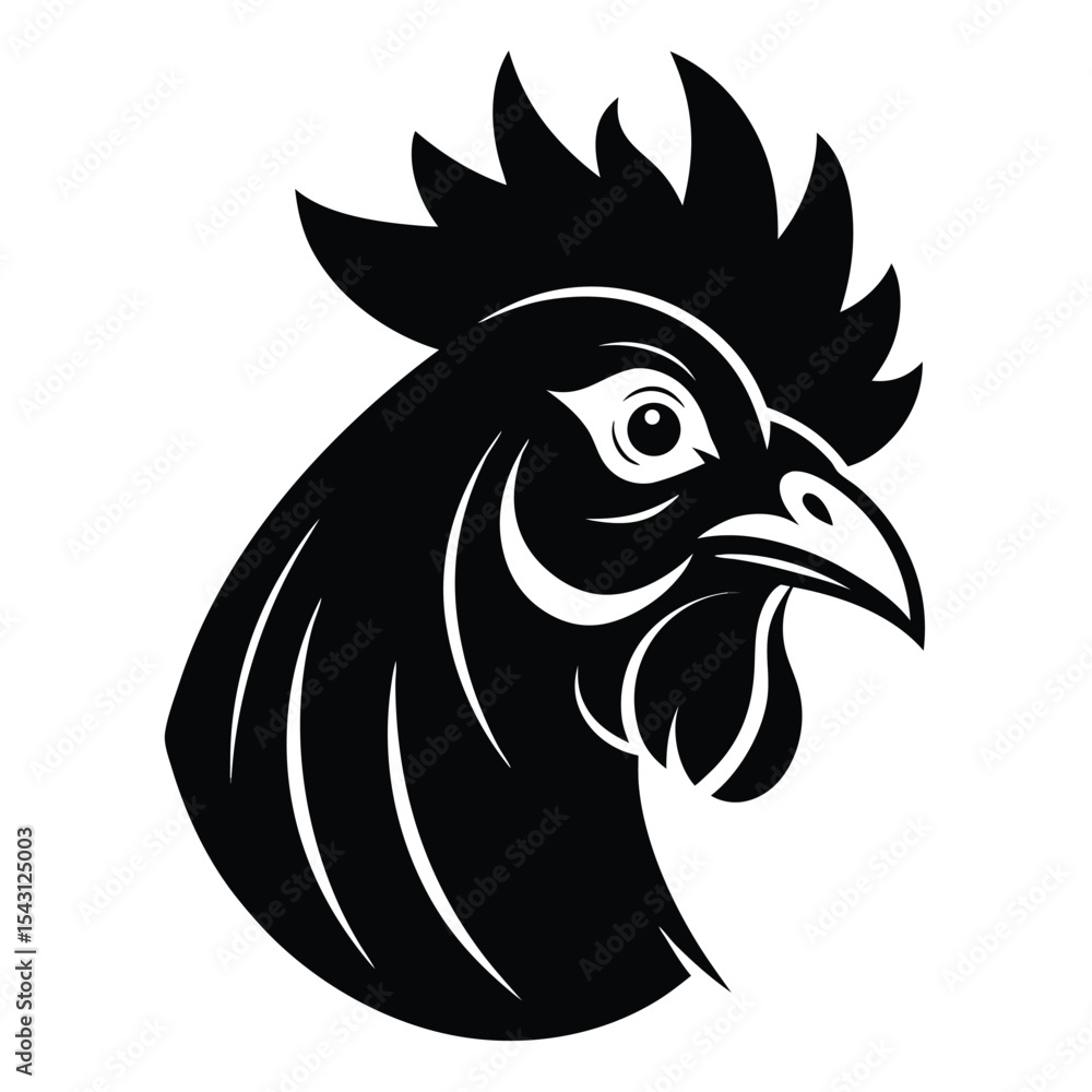 Obraz premium Striking black rooster head profile features defined lines, capturing a classic monochrome avian silhouette