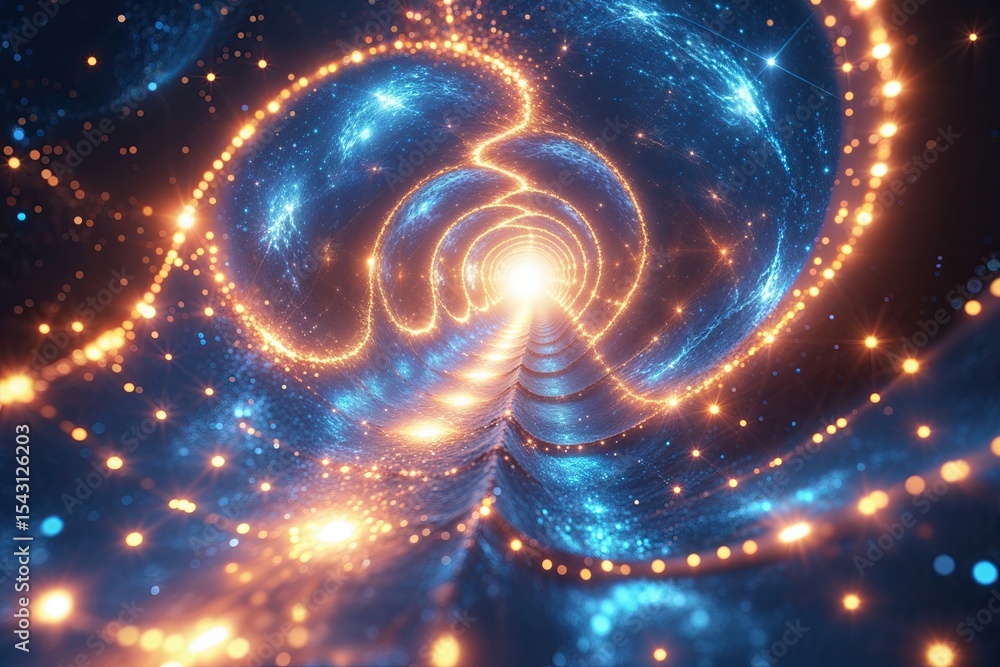 Obraz premium Stunning Hyperrealistic Canvas of Vibrant Wormhole Travel Featuring Ethereal Light and Radiant Particles