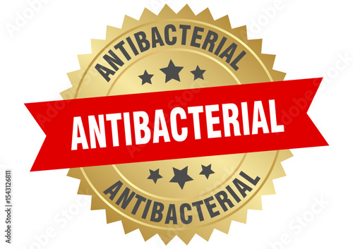 antibacterial. antibacterial round red and gold label isolated on transparent background