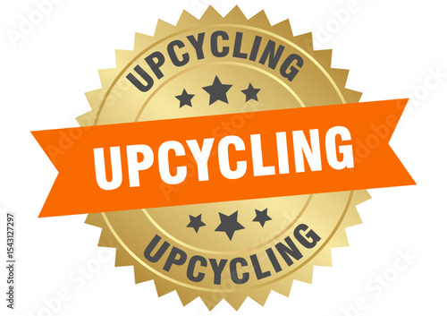 upcycling. upcycling round orange and gold label isolated on transparent background