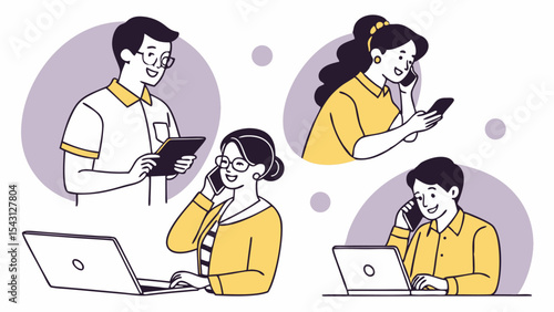 Cartoon vector illustration of business people working together