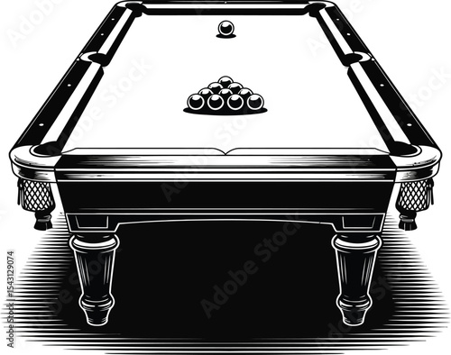 Black and white illustration of a pool table