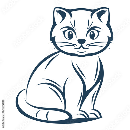 A stout cartoon cat sits, gazing intently with bold outline and defined whiskers