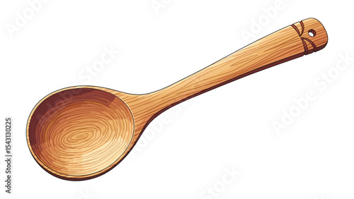 Vector illustration of a wooden spoon on white background for cooking and kitchenware