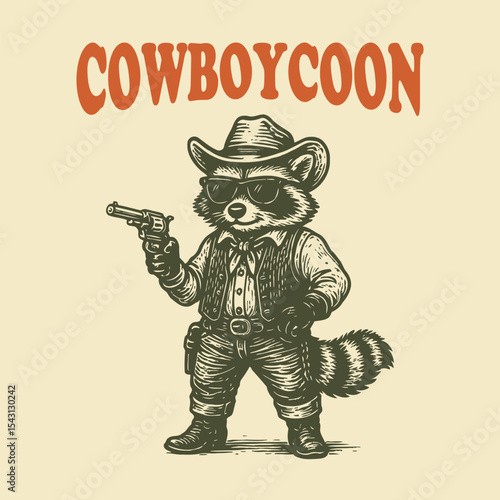 Vintage Cowboy Raccoon Mascot Illustration