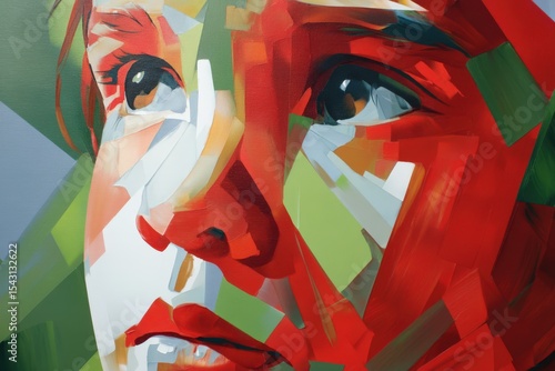 Abstract portrait of a young caucasian child with colorful geometric shapes