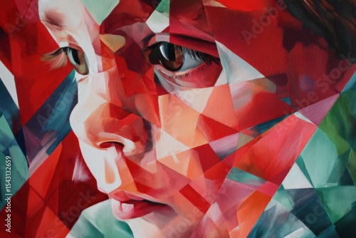 Abstract geometric portrait of caucasian child with vivid colors and sharp angles