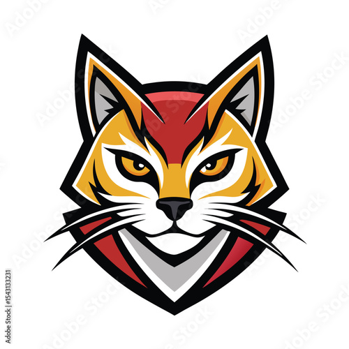 Photos A colorful wildcat animal mascot head gazes intensely forward with bright yellow