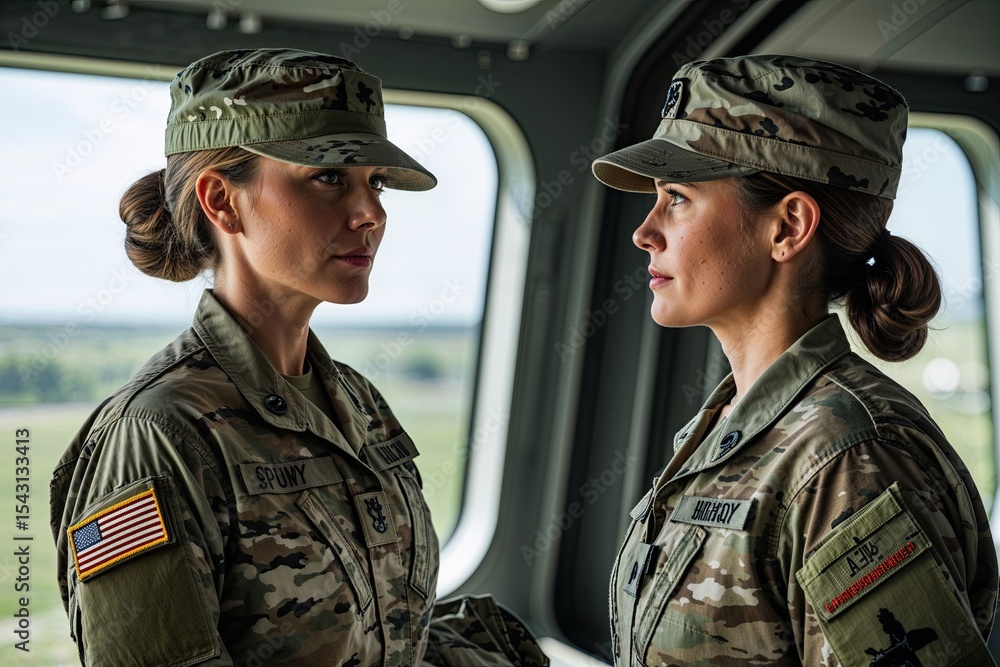 Fototapeta premium Spunky Military Woman in a Modern Personal Refuge Before Her Significant Journey