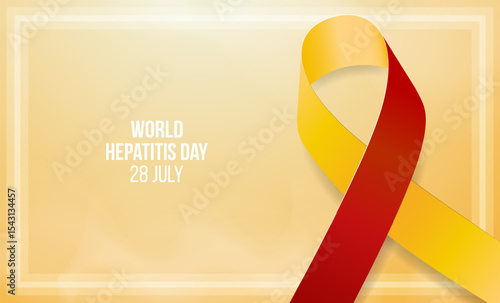 World hepatitis day concept. Banner template with yellow and red ribbon and text. Vector illustration.