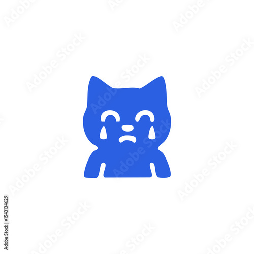 Blue cartoon cat with teardrops, sad expression