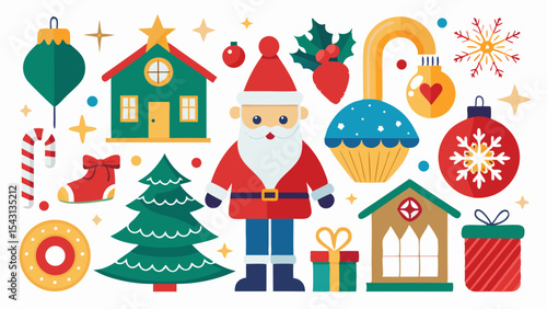 vector set of christmas elements with santa claus background