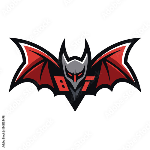 Red and black bat logo with sharp wings and grey head looks formidable