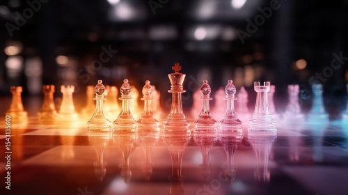 Wallpaper Mural A vibrant display of chess pieces reflects strategy and intellect, showcasing a game that embodies critical thinking and competition amid a colorful background. Torontodigital.ca