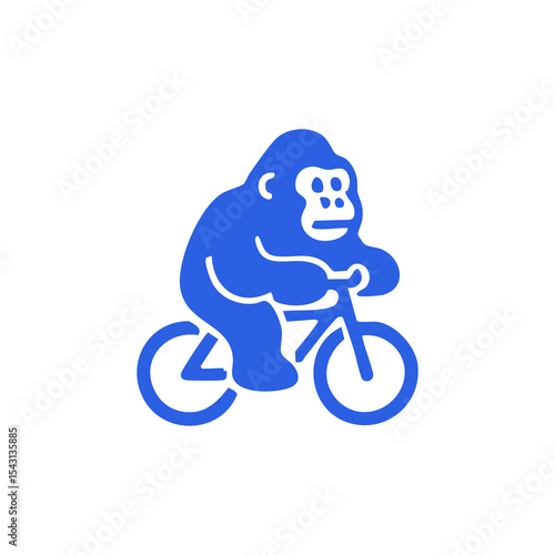 A blue gorilla riding a blue bicycle