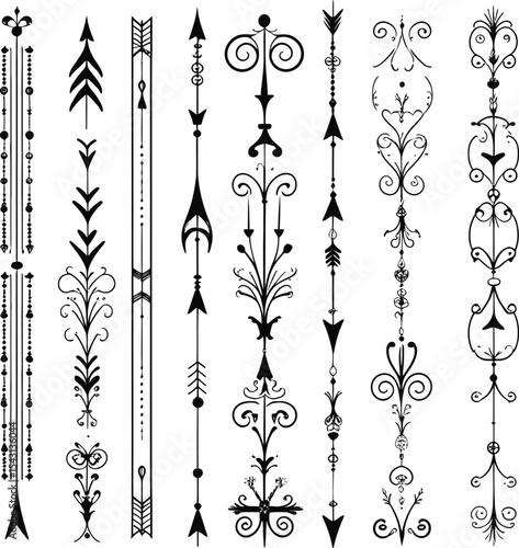 Collection of Decorative Arrows in Black and White Bohemian Style
