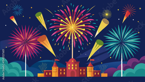 vector fireworks on the night sky background