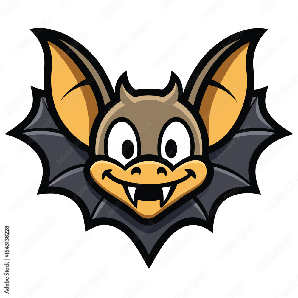Fototapeta premium Smiling cartoon bat with big ears and two little teeth appears friendly