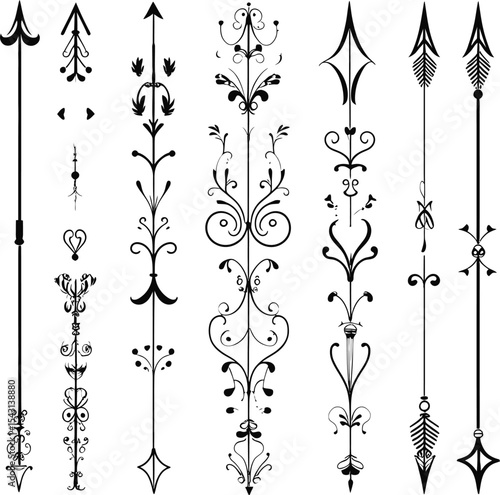 Collection of Ornate Arrow Designs in Black and White Vector Format