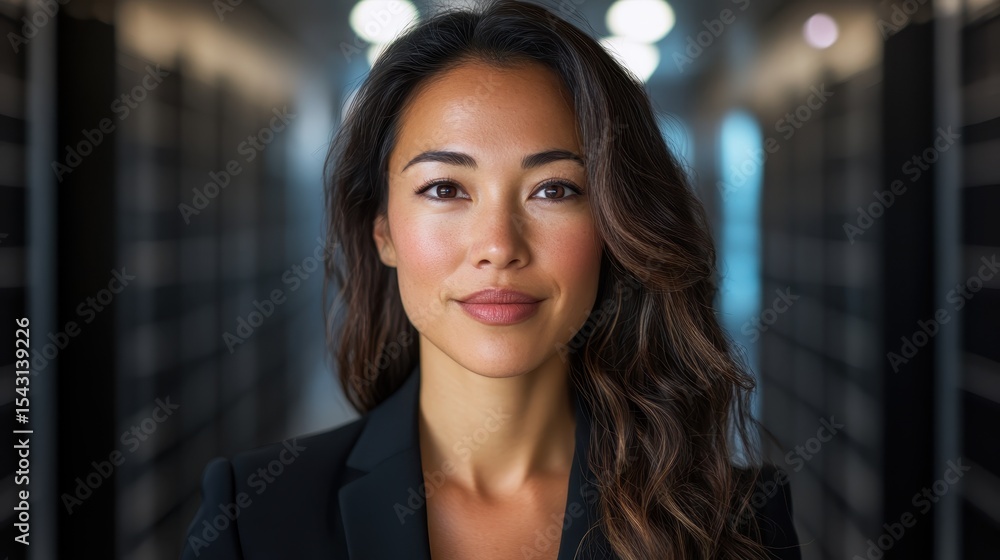 custom made wallpaper toronto digitalA professional woman exudes confidence and approachability in a tailored suit, set against a backdrop of softly blurred shelves, conveying empowerment and leadership in her field.