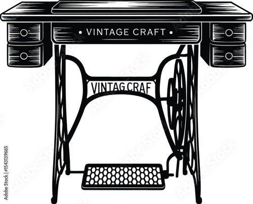 Vintage sewing machine with drawers illustration