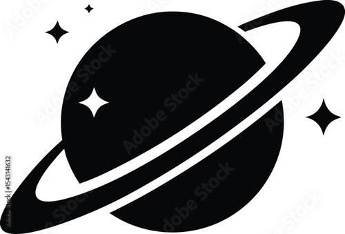 Saturn with sparkle silhouette, Saturn icon, cosmos and planet vector art
