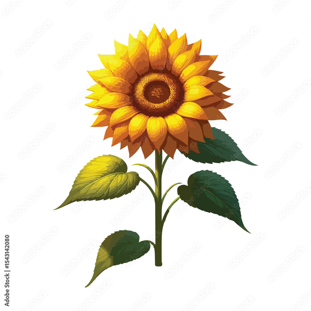 Naklejka premium Bright Realistic Sunflower Vector Illustration on White Background